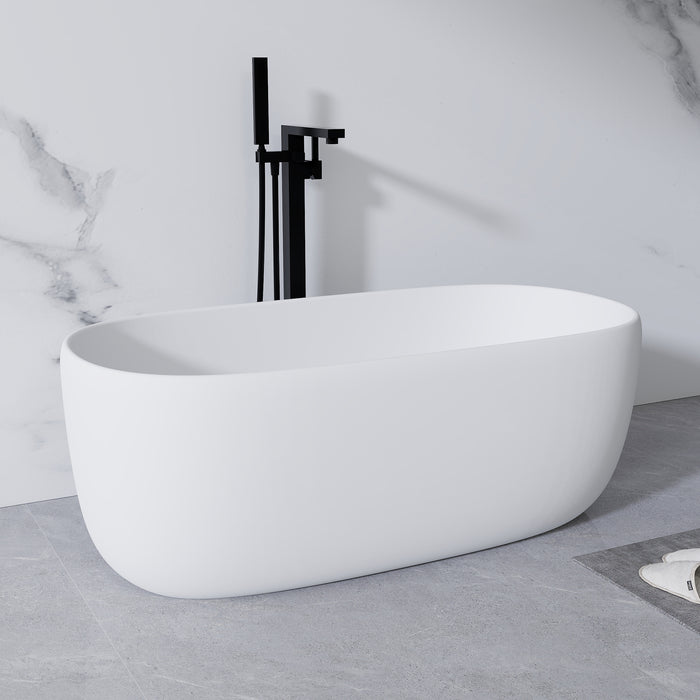 51'' Freestanding Bathtub Resin Stone Soaking Bathtub Solid Surface Modern Tubs with Overflow and Pop-up Drain in White