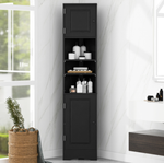 Multi-Functional Corner Cabinet Tall Bathroom Storage Cabinet with Two Doors and Adjustable Shelves, Open Shelf