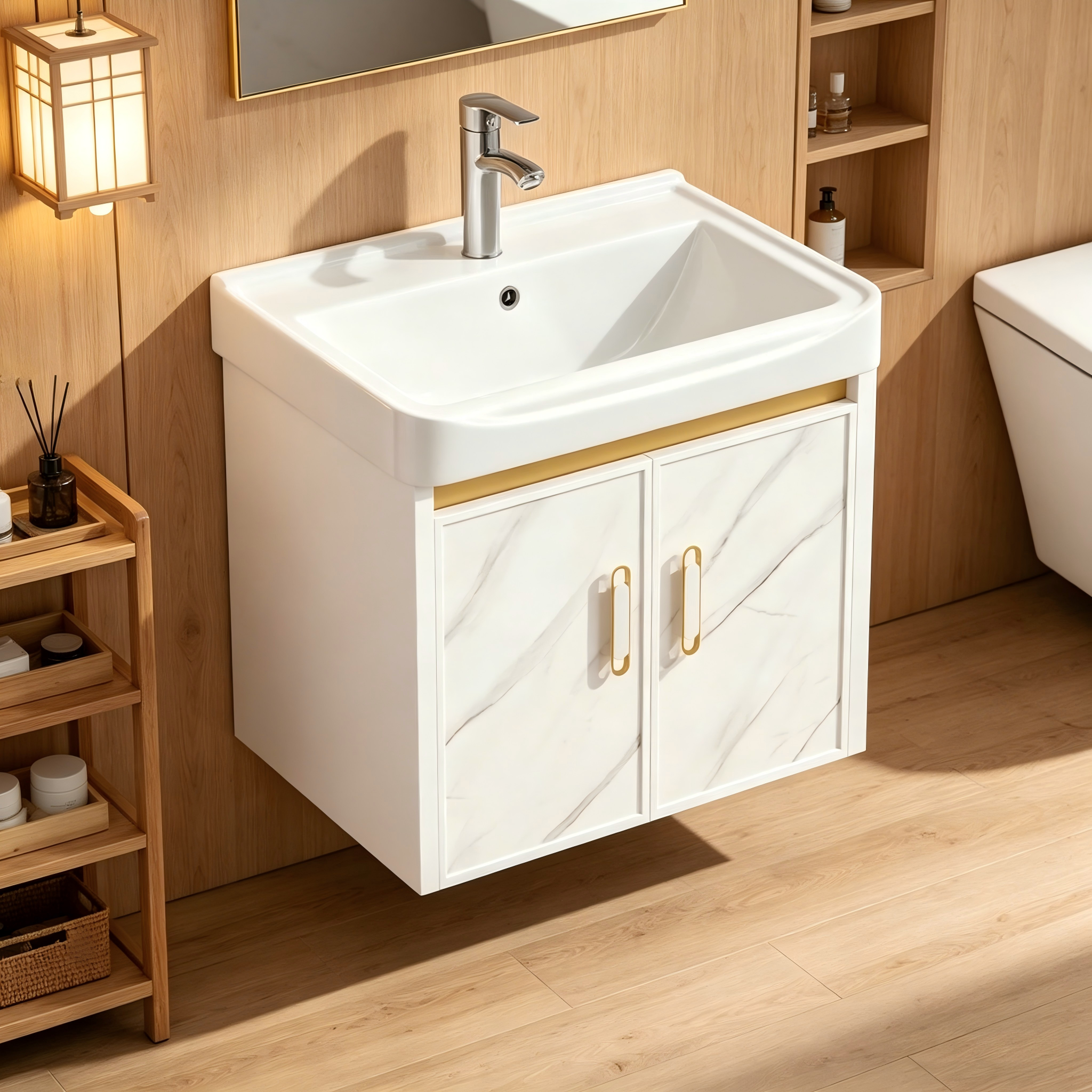 20-inch Off-White Wall-Mounted Compact Bathroom Mini Vanity Unit 20-inch Basin with Sink Designed for Compact Bathrooms Floating Vanity Unit