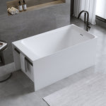 51'' Solid Surface Matte Tub, Freestanding Solid Surface Resin Stone Bathtub, Solid Surface Matte White Soaking Tub,Free Standing Tub with Overflow and Pop-up Drain, Matte White